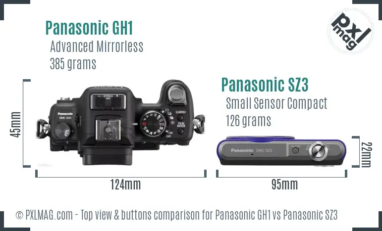 Panasonic GH1 vs Panasonic SZ3 top view buttons comparison