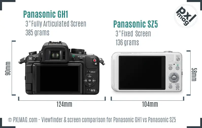 Panasonic GH1 vs Panasonic SZ5 Screen and Viewfinder comparison