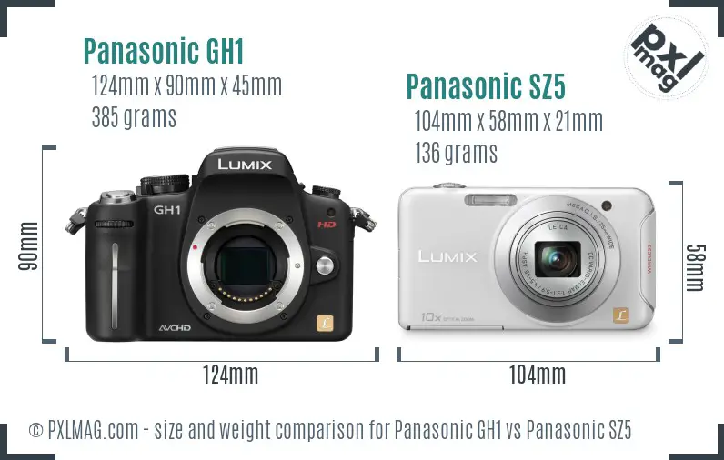 Panasonic GH1 vs Panasonic SZ5 size comparison