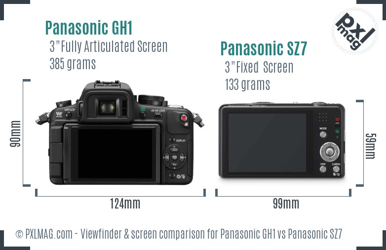 Panasonic GH1 vs Panasonic SZ7 Screen and Viewfinder comparison