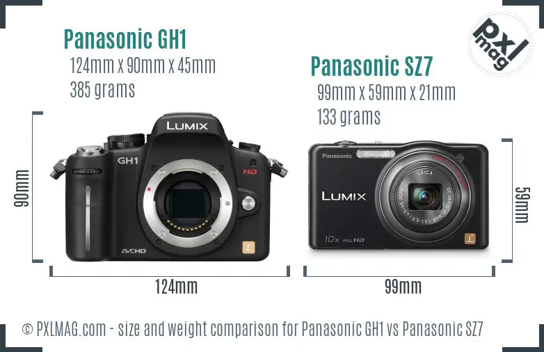 Panasonic GH1 vs Panasonic SZ7 size comparison
