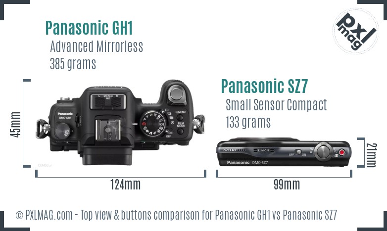 Panasonic GH1 vs Panasonic SZ7 top view buttons comparison