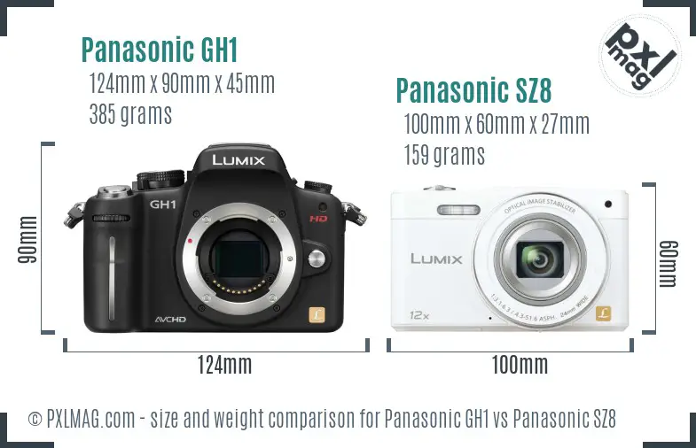 Panasonic GH1 vs Panasonic SZ8 size comparison