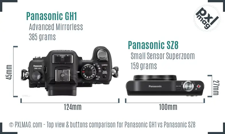 Panasonic GH1 vs Panasonic SZ8 top view buttons comparison