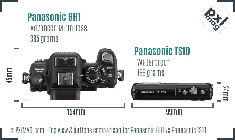 Panasonic GH1 vs Panasonic TS10 top view buttons comparison