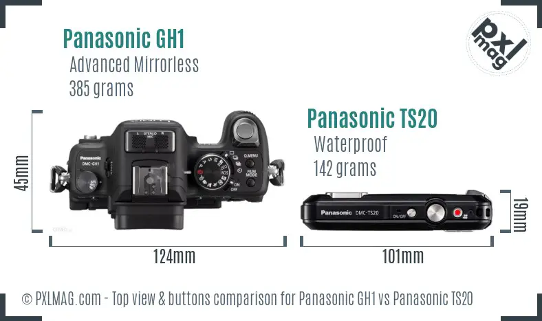 Panasonic GH1 vs Panasonic TS20 top view buttons comparison