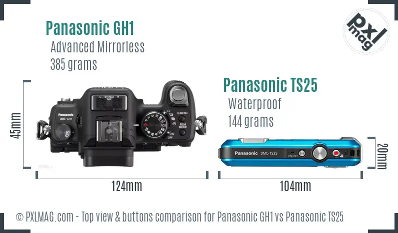 Panasonic GH1 vs Panasonic TS25 top view buttons comparison