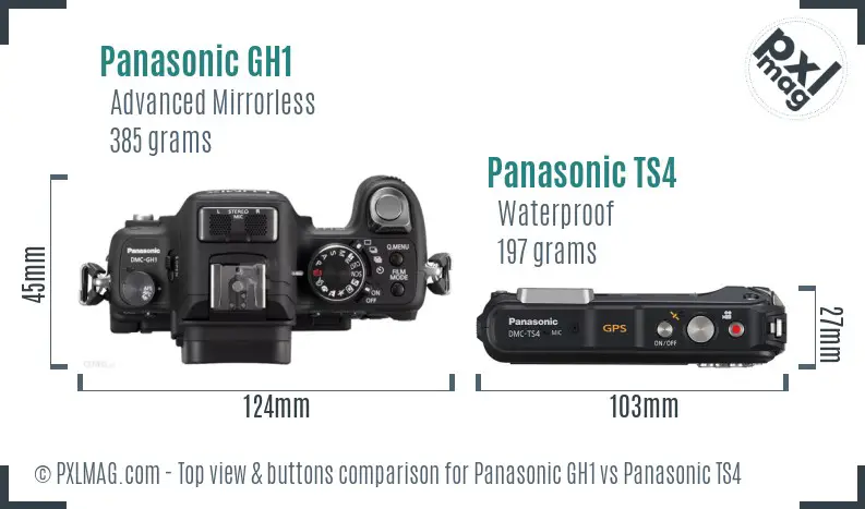 Panasonic GH1 vs Panasonic TS4 top view buttons comparison