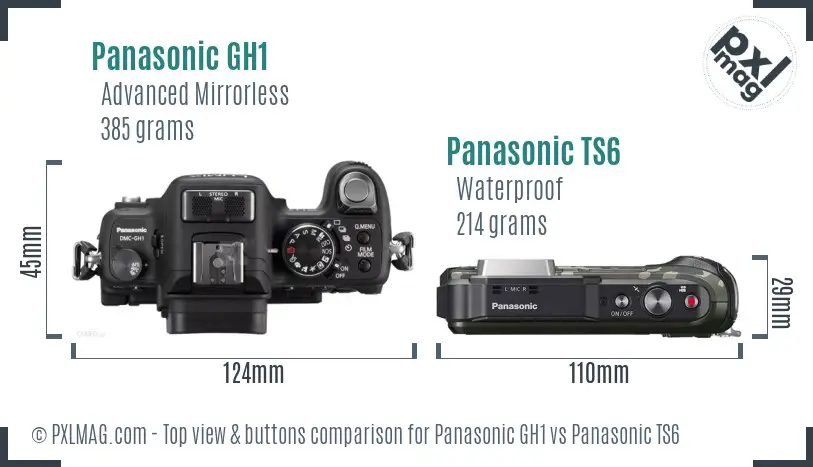 Panasonic GH1 vs Panasonic TS6 top view buttons comparison