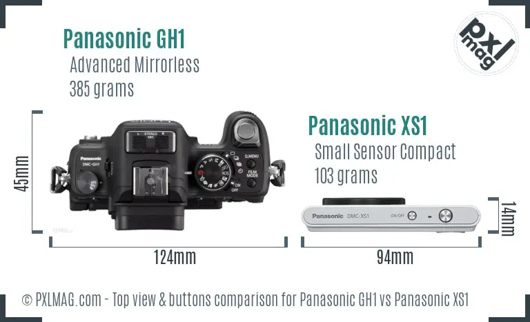 Panasonic GH1 vs Panasonic XS1 top view buttons comparison