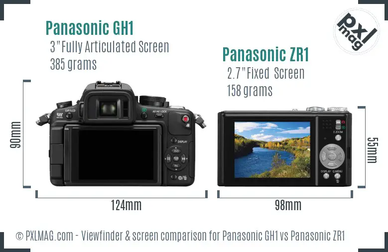 Panasonic GH1 vs Panasonic ZR1 Screen and Viewfinder comparison