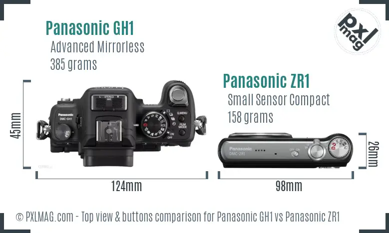 Panasonic GH1 vs Panasonic ZR1 top view buttons comparison