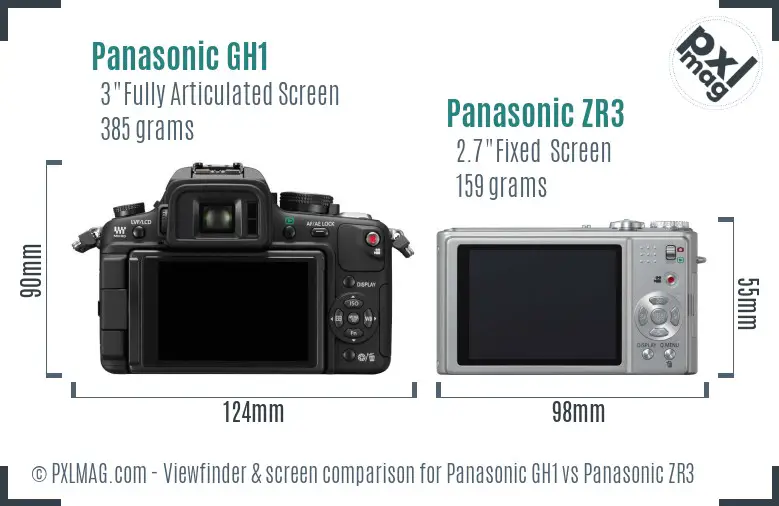 Panasonic GH1 vs Panasonic ZR3 Screen and Viewfinder comparison