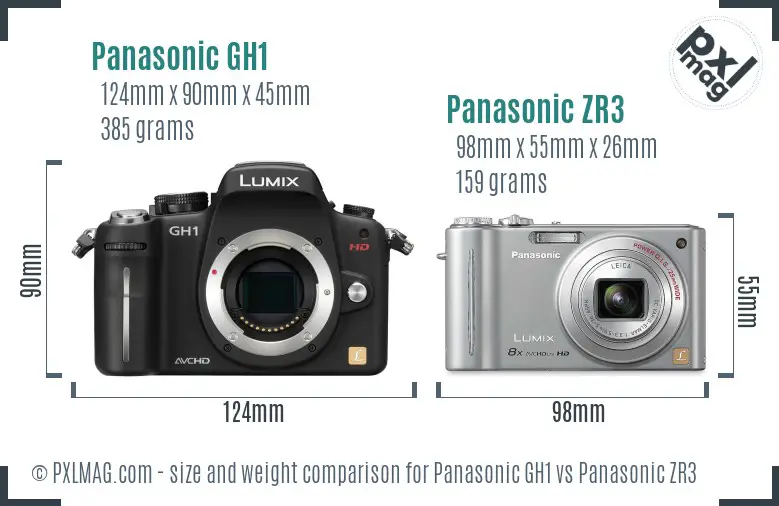 Panasonic GH1 vs Panasonic ZR3 size comparison