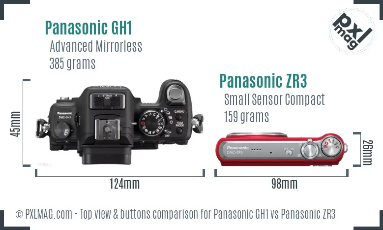 Panasonic GH1 vs Panasonic ZR3 top view buttons comparison