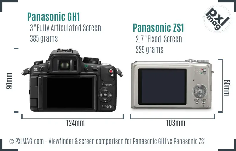 Panasonic GH1 vs Panasonic ZS1 Screen and Viewfinder comparison
