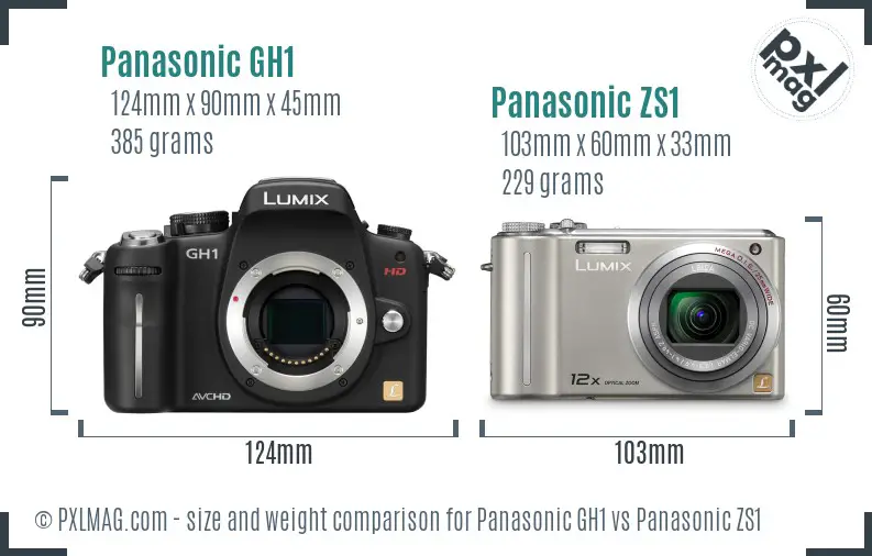 Panasonic GH1 vs Panasonic ZS1 size comparison