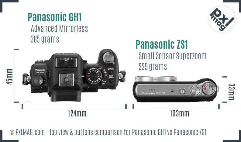 Panasonic GH1 vs Panasonic ZS1 top view buttons comparison