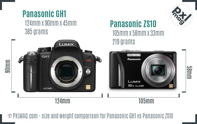 Panasonic GH1 vs Panasonic ZS10 size comparison