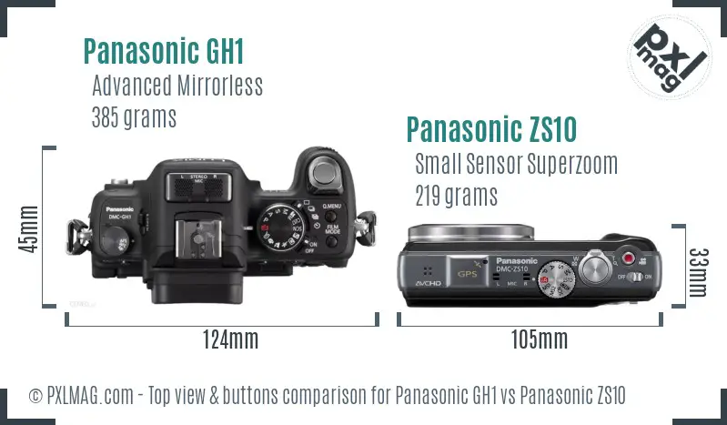 Panasonic GH1 vs Panasonic ZS10 top view buttons comparison