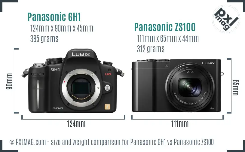 Panasonic GH1 vs Panasonic ZS100 size comparison