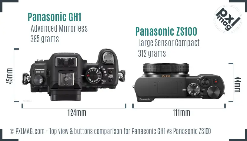 Panasonic GH1 vs Panasonic ZS100 top view buttons comparison