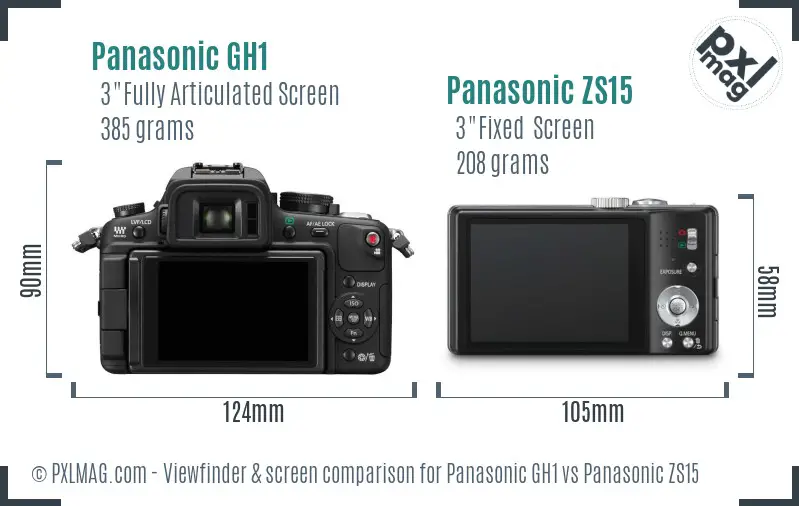 Panasonic GH1 vs Panasonic ZS15 Screen and Viewfinder comparison