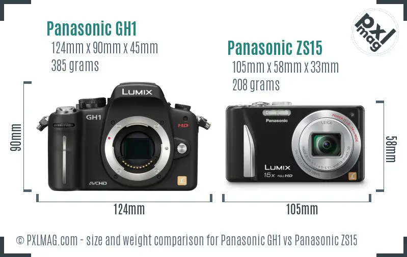 Panasonic GH1 vs Panasonic ZS15 size comparison