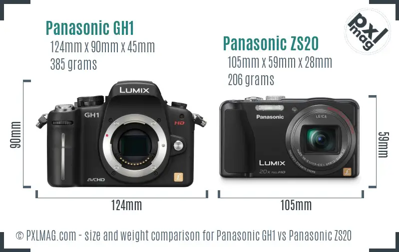 Panasonic GH1 vs Panasonic ZS20 size comparison