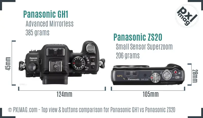 Panasonic GH1 vs Panasonic ZS20 top view buttons comparison