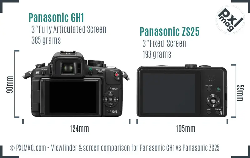 Panasonic GH1 vs Panasonic ZS25 Screen and Viewfinder comparison