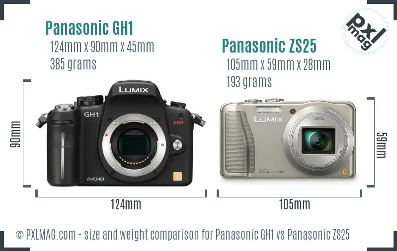 Panasonic GH1 vs Panasonic ZS25 size comparison
