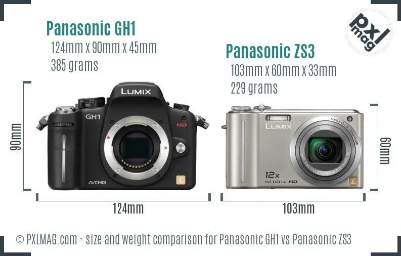 Panasonic GH1 vs Panasonic ZS3 size comparison