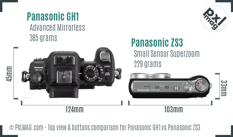 Panasonic GH1 vs Panasonic ZS3 top view buttons comparison