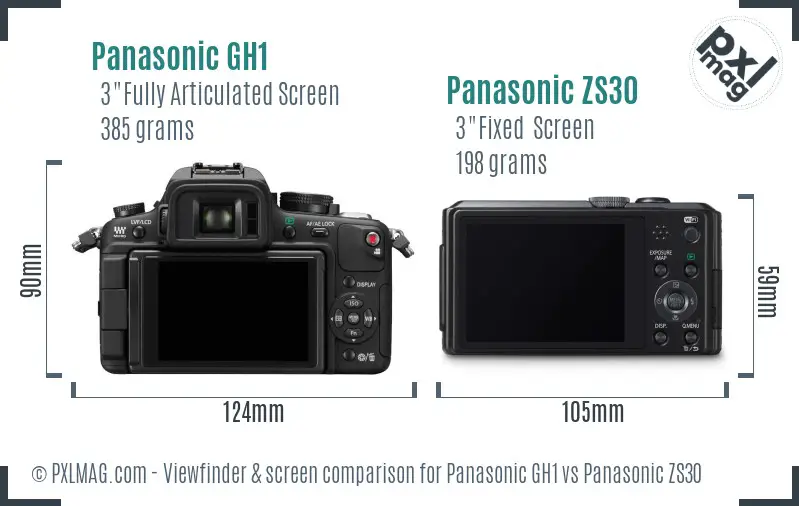 Panasonic GH1 vs Panasonic ZS30 Screen and Viewfinder comparison