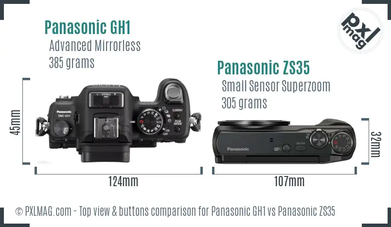 Panasonic GH1 vs Panasonic ZS35 top view buttons comparison