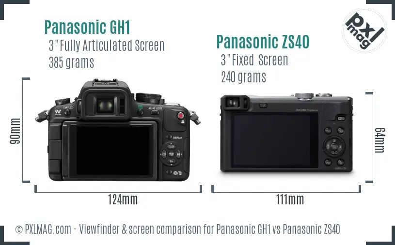 Panasonic GH1 vs Panasonic ZS40 Screen and Viewfinder comparison