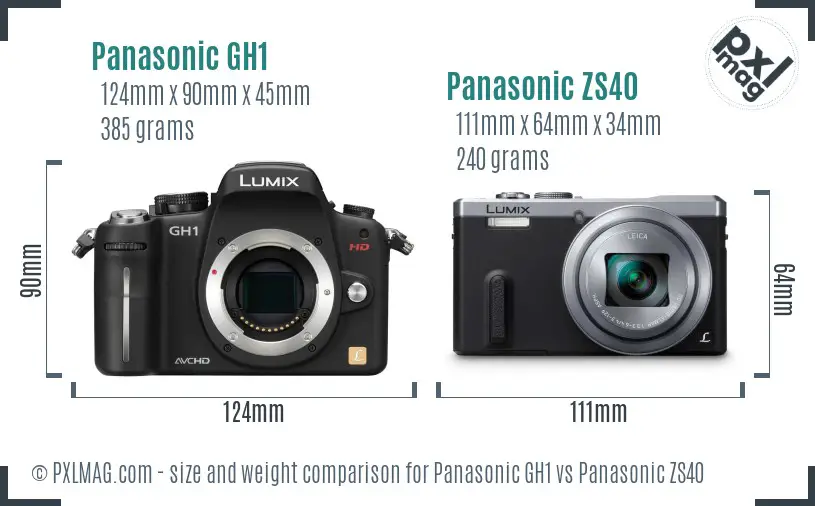Panasonic GH1 vs Panasonic ZS40 size comparison