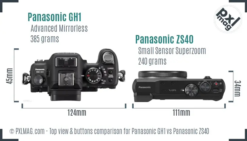 Panasonic GH1 vs Panasonic ZS40 top view buttons comparison