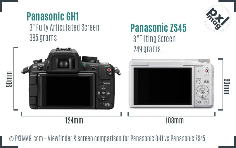 Panasonic GH1 vs Panasonic ZS45 Screen and Viewfinder comparison