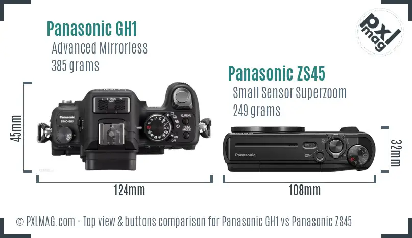Panasonic GH1 vs Panasonic ZS45 top view buttons comparison