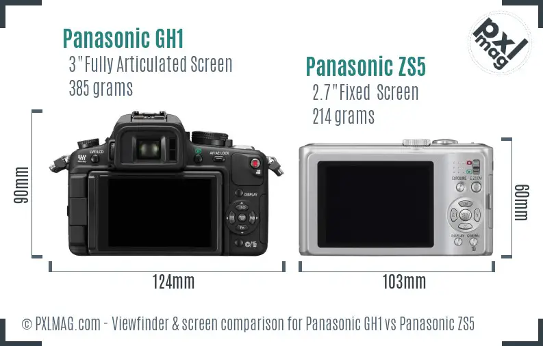 Panasonic GH1 vs Panasonic ZS5 Screen and Viewfinder comparison