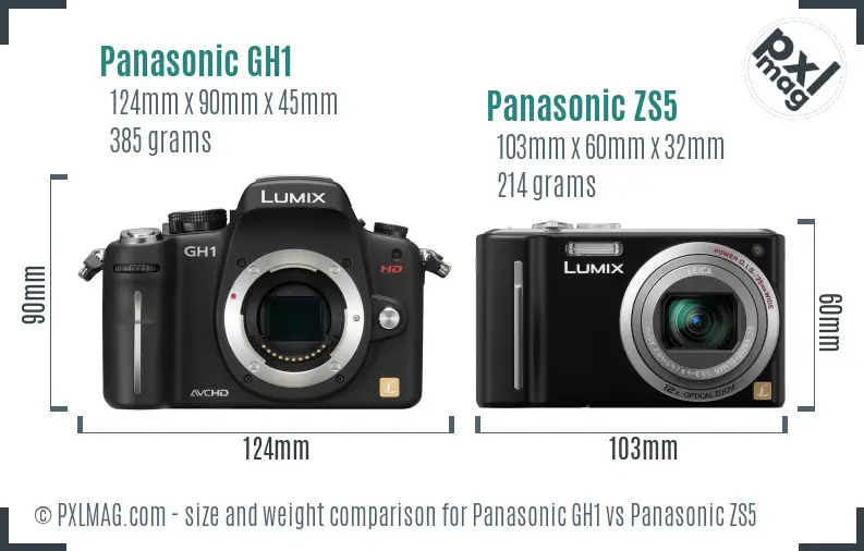 Panasonic GH1 vs Panasonic ZS5 size comparison