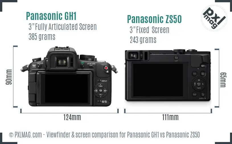 Panasonic GH1 vs Panasonic ZS50 Screen and Viewfinder comparison