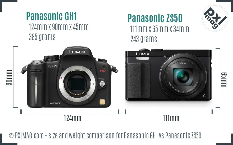 Panasonic GH1 vs Panasonic ZS50 size comparison