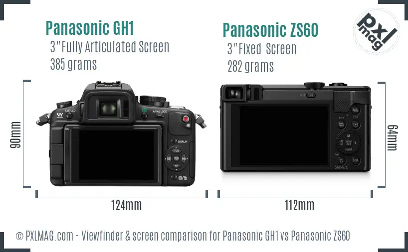 Panasonic GH1 vs Panasonic ZS60 Screen and Viewfinder comparison