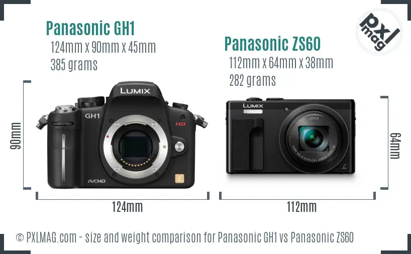 Panasonic GH1 vs Panasonic ZS60 size comparison