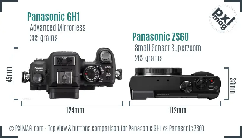 Panasonic GH1 vs Panasonic ZS60 top view buttons comparison