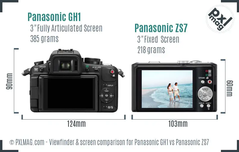 Panasonic GH1 vs Panasonic ZS7 Screen and Viewfinder comparison