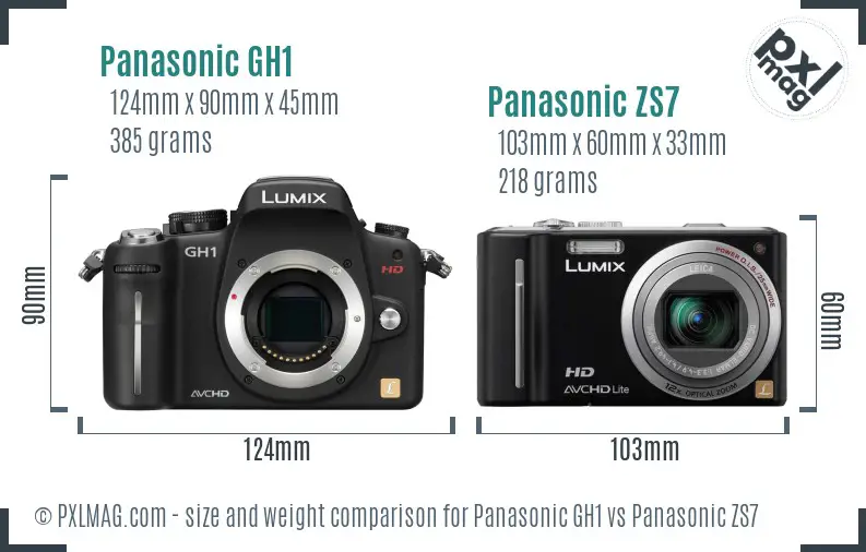 Panasonic GH1 vs Panasonic ZS7 size comparison